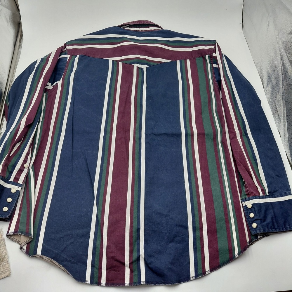 Wrangler Western Shirt Mens 2XL Pearl Snap Long Sleeve Striped Navy 
Brushpopper - Picture 7 of 8